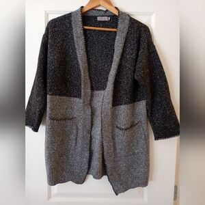 La Madona Two-Tone Grey Heathered Open Front Cardigan (L)
